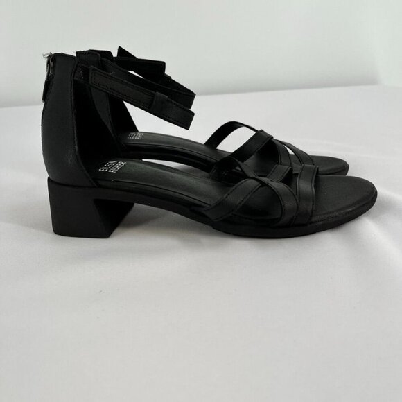 Eileen Fisher Noni Womens Size 7.5 Black Tumbled Leather Black Heel Hook & Loop - Picture 3 of 15